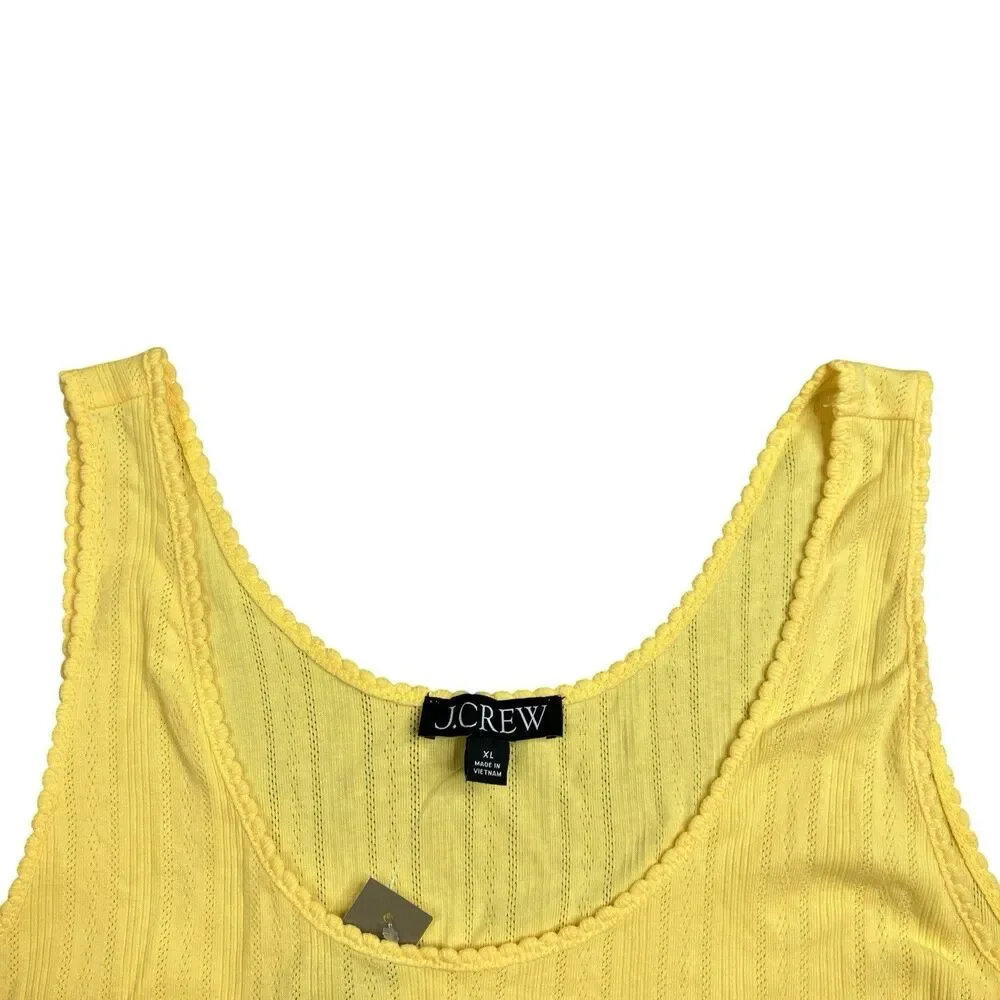 J Crew Pointelle Scalloped Tank Top‎ Yellow Cotton Sleeveless CI698 Womens XL